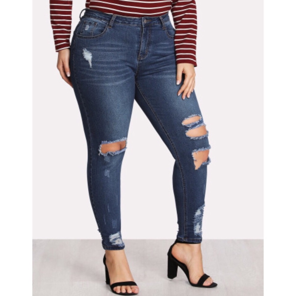 New Medium Wash Distressed Ripped Jeans